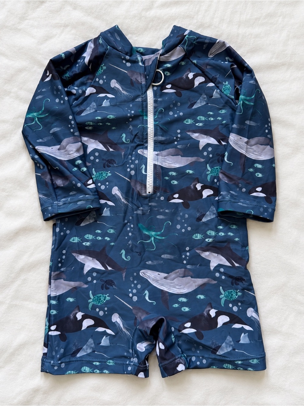 Current Tyed - Baby Navy Ocean Creatures One-Piece Swimsuit with Front Zip